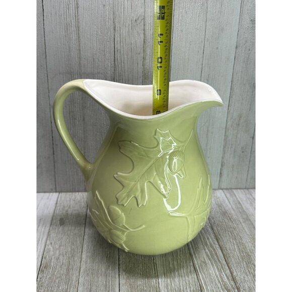 Vtg Hallmark Pitcher Sage Green Oak Leaf Design Ceramic Cottagecore 8.5" Tall - Picture 7 of 11